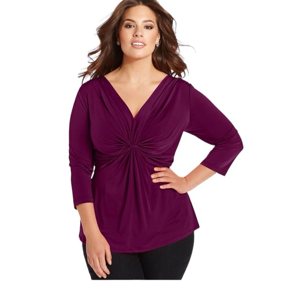 NY Collection Plus Size Three-Quarter-Sleeve Twist-Front Top - Picture 3 of 5
